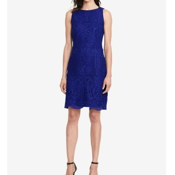 NWT Lauren By Ralph Lauren Women's Lace Sheath Dress, Cannes Blue - Picture 1 of 7